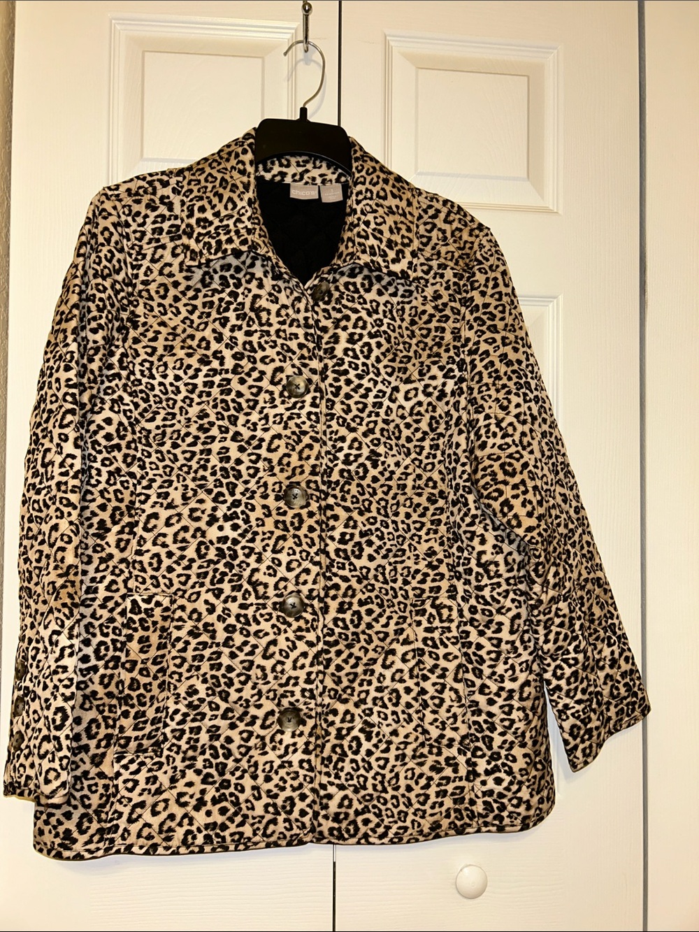 Chico's Leopard Print Quilted Jacket - Beige & Black